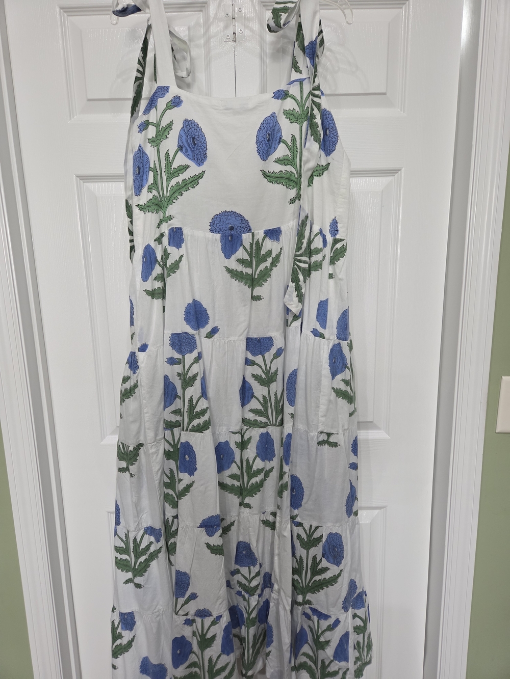 Darlington Isle White Maxi Dress with Blue Floral Print and Green Foliage